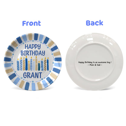 Striped Party Border with Birthday Candles Personalized Birthday Plate D321TUA0