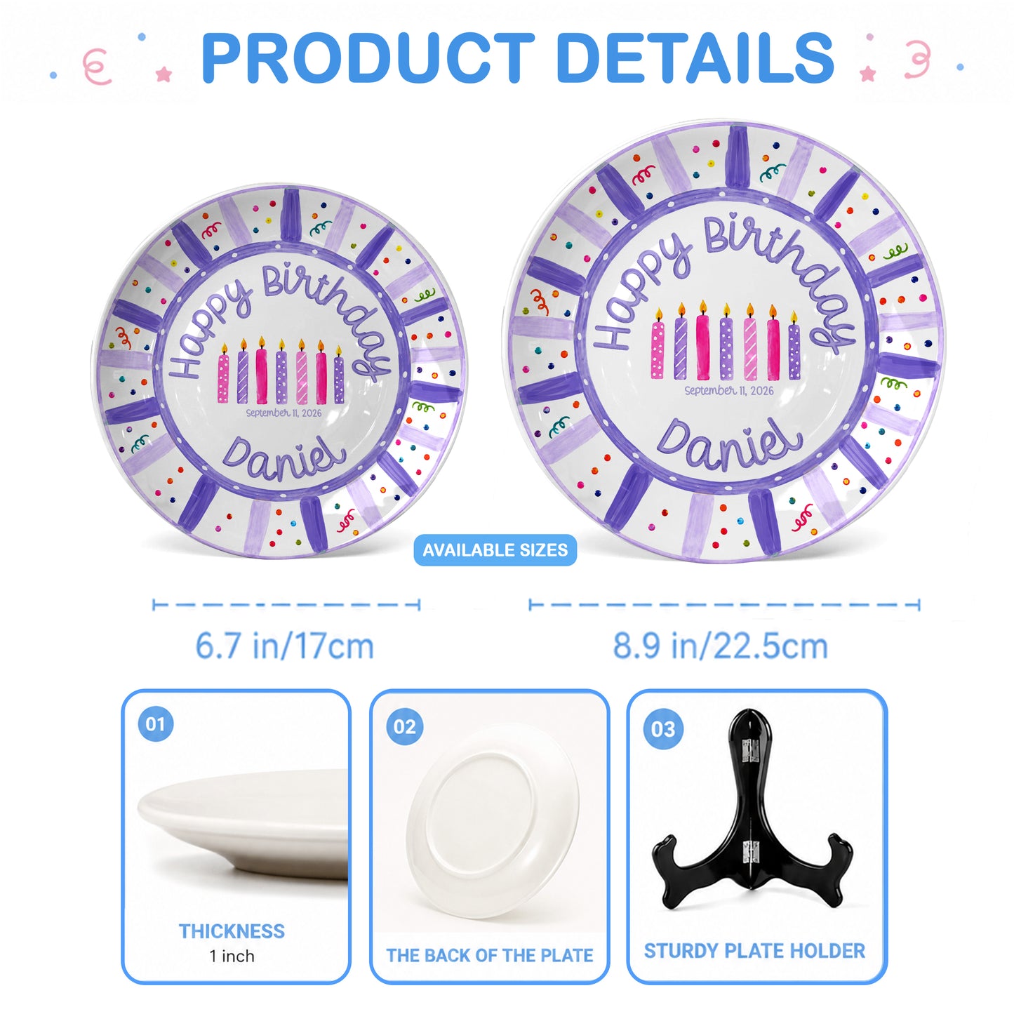 Purple Birthday Candles Keepsake Personalized Birthday Plate P7185Z10