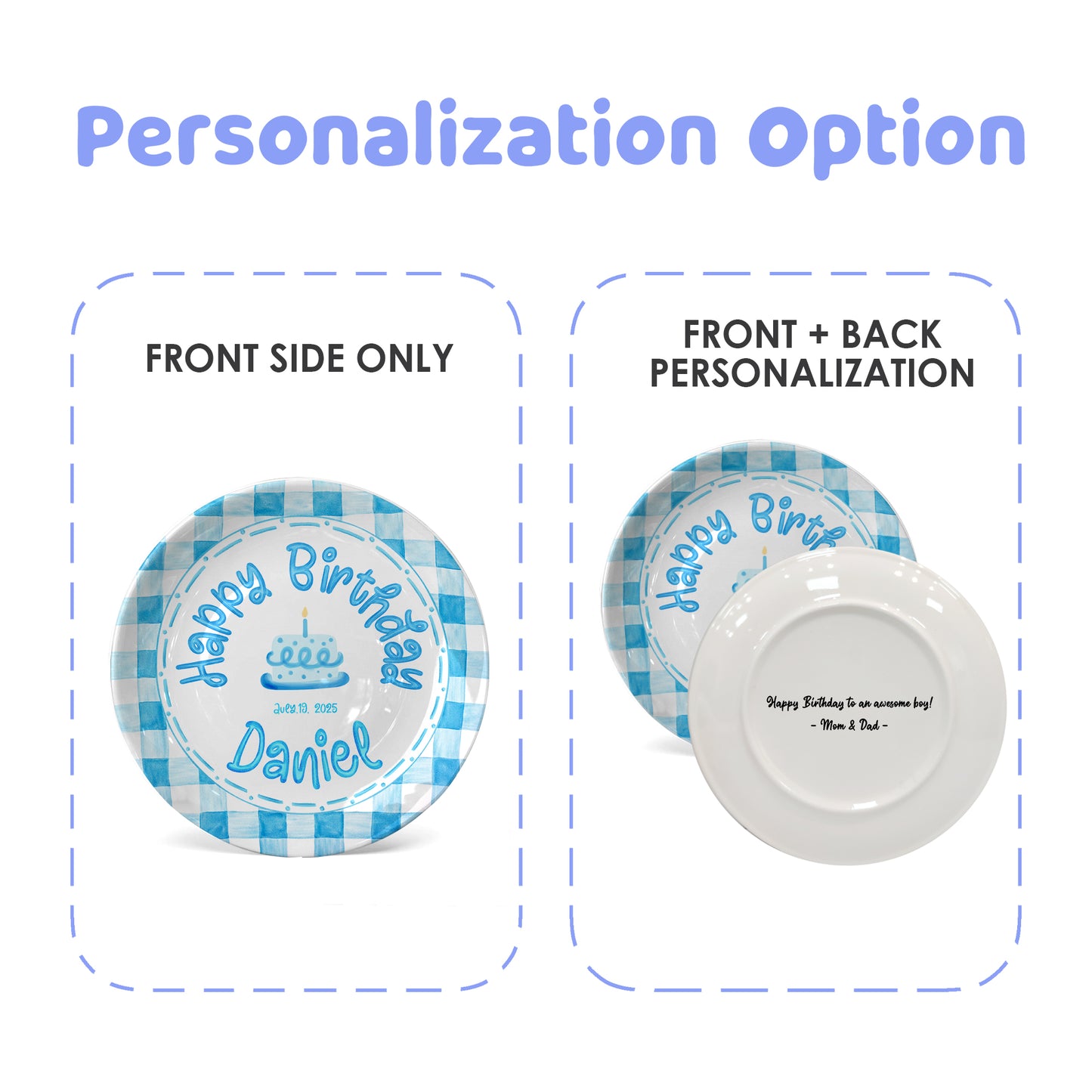 Classic Blue Gingham Personalized Birthday Plate P314ZPP0