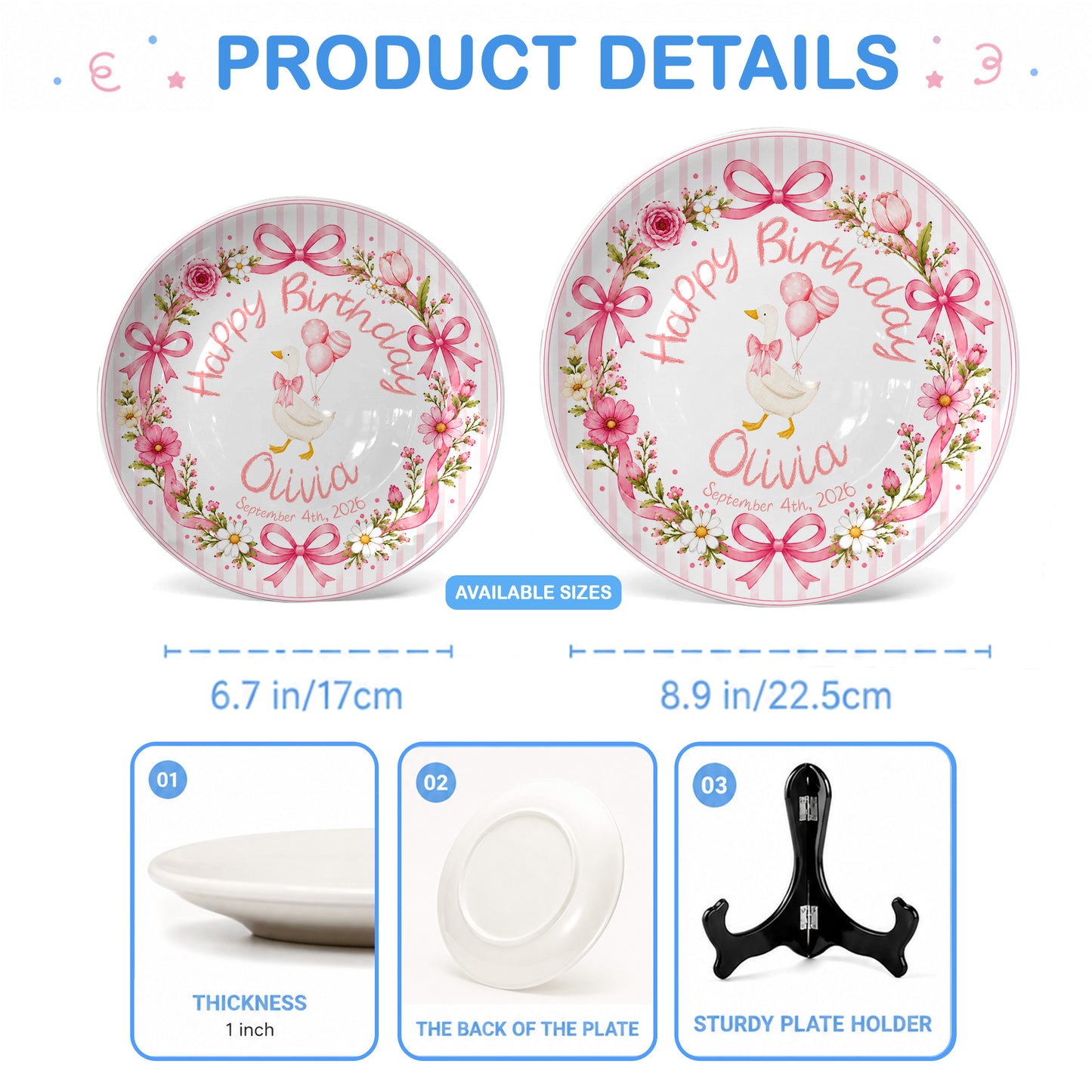 Pink Gingham Goose Keepsake Personalized Birthday Plate P718Q670