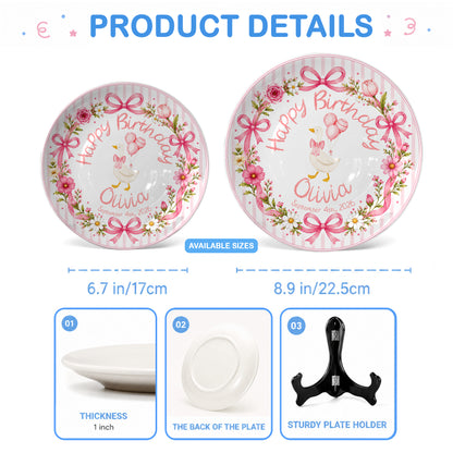 Pink Gingham Goose Keepsake Personalized Birthday Plate P718Q670