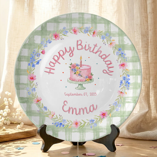 Sage Green Floral Cake Personalized Birthday Plate P331MYL0