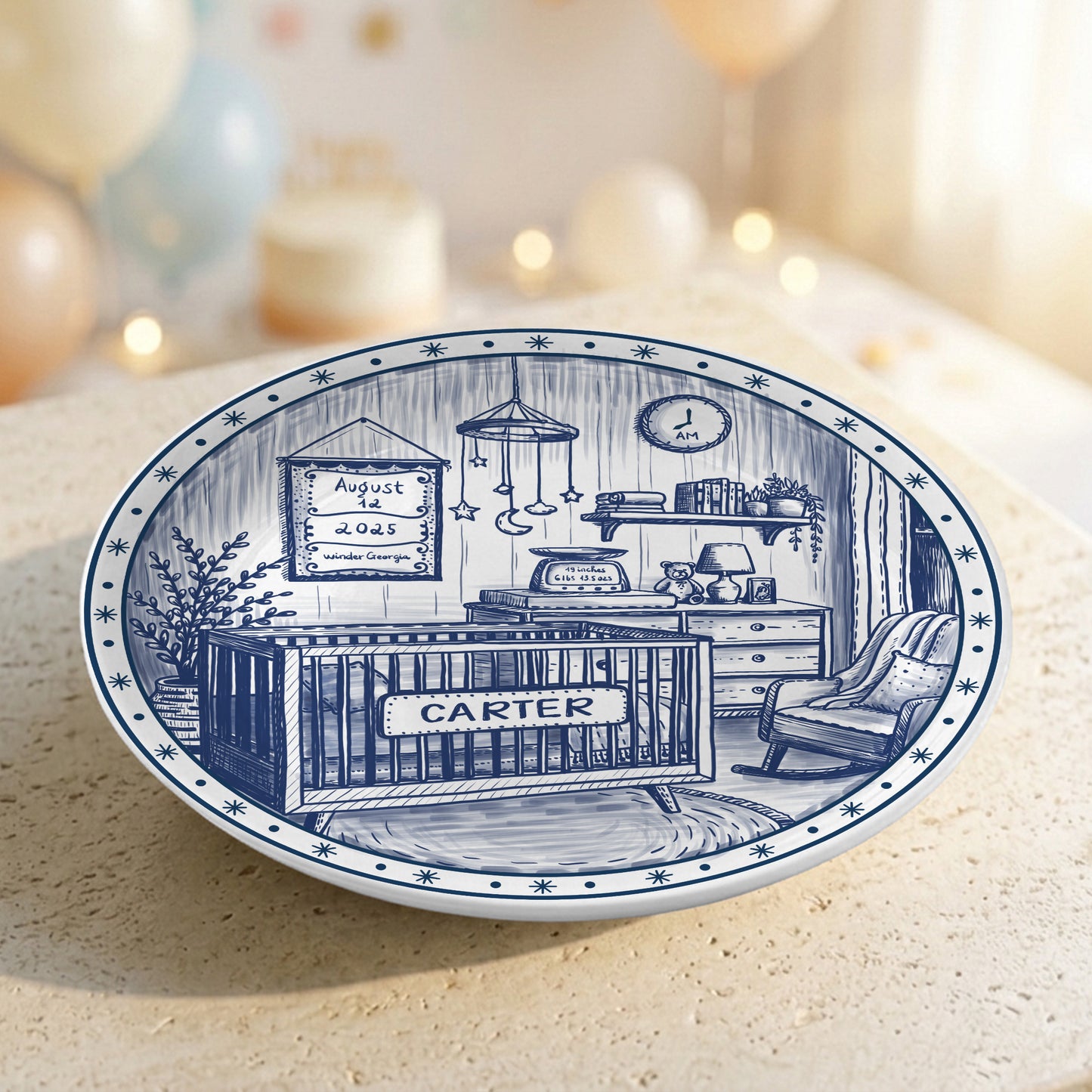 Custom Newborn Keepsake Personalized Baby Birth Plate, Name Stats Nursery Decor P820OIX0