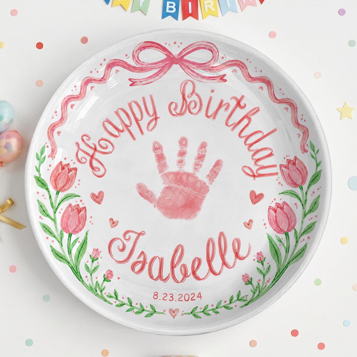 Baby Handprint Personalized Birthday Plate for Girl P727HZM0