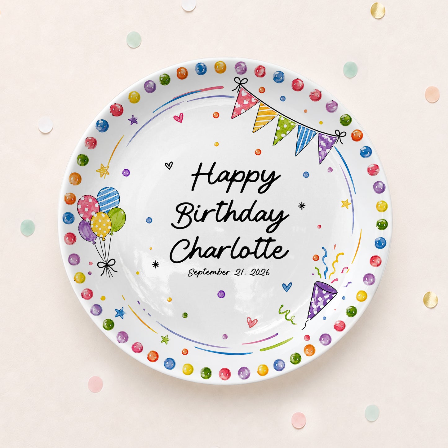 Colorful Party Border Personalized Birthday Plate P526I800