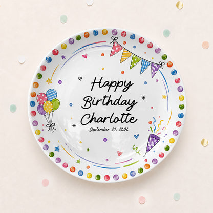 Colorful Party Border Personalized Birthday Plate P526I800