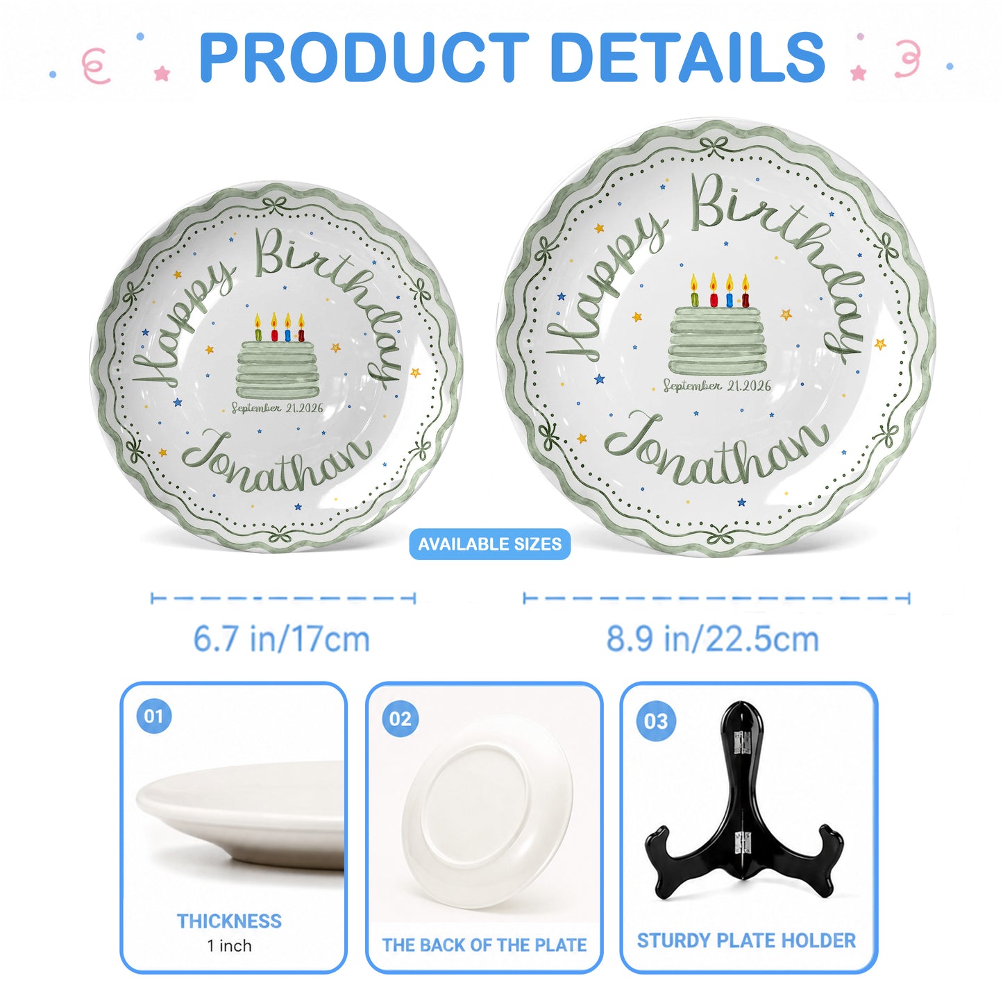 Scalloped Happy Birthday Custom Name Ceramic Keepsake Personalized Birthday Plate D821CNO0