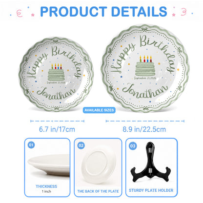 Scalloped Happy Birthday Custom Name Ceramic Keepsake Personalized Birthday Plate D821CNO0