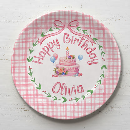 Pink Gingham Personalized Birthday Plate P130CVP0
