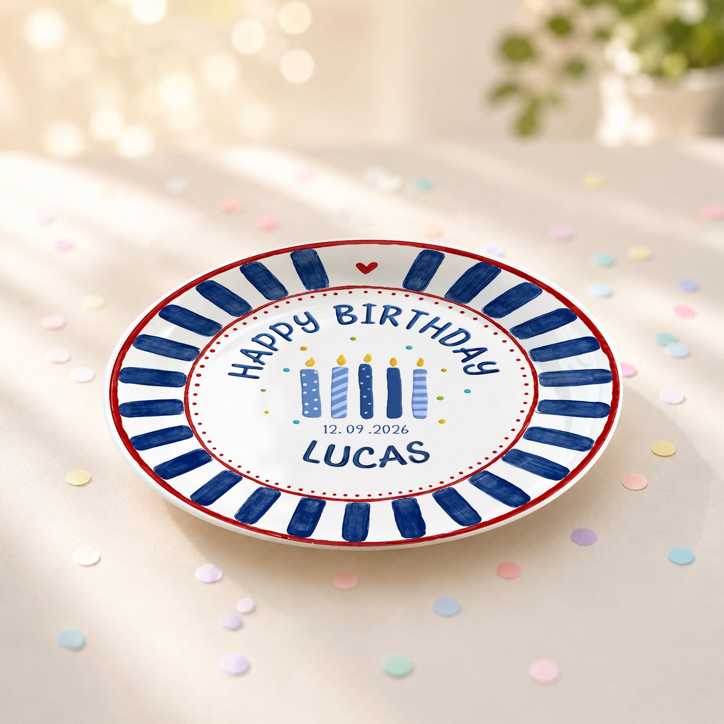 Blue Striped Birthday Candles Personalized Birthday Plate P626KF7TT