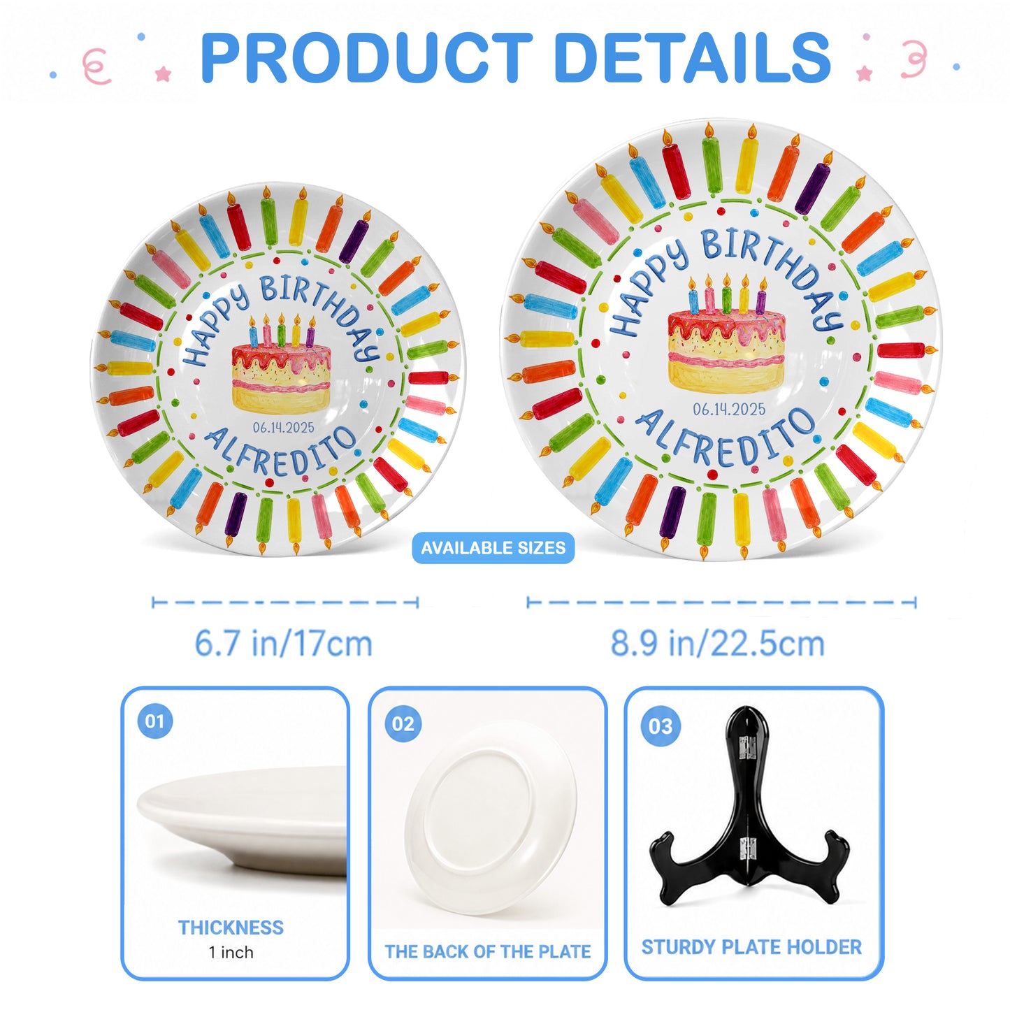 Birthday Cake & Rainbow Candles Personalized Birthday Plate P7160U20