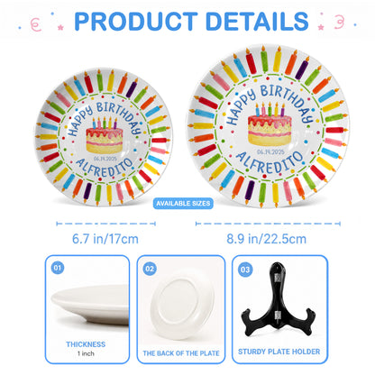 Birthday Cake & Rainbow Candles Personalized Birthday Plate P7160U20