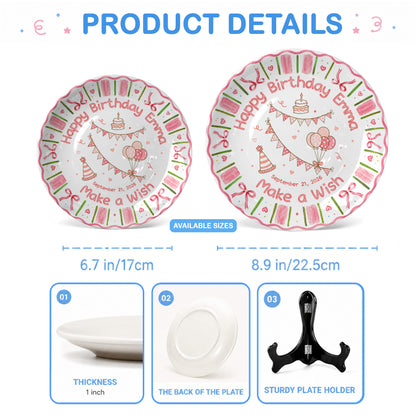 Pink Floral Girl Cake Balloon Make Wish Personalized Birthday Plate P810UCS0