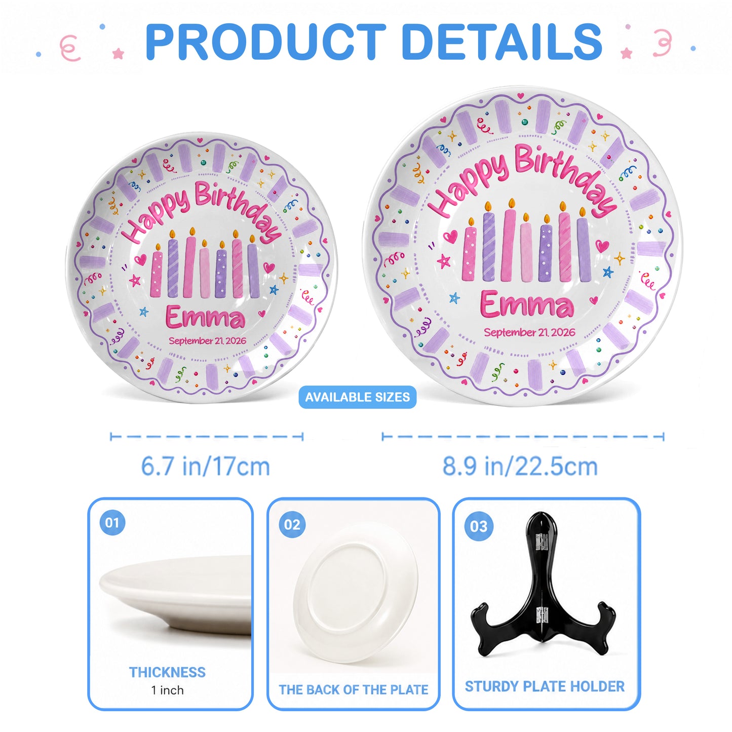 Colorful Candle Personalized Birthday Plate for Kids Custom Ceramic Keepsake Gift P86ZYS0