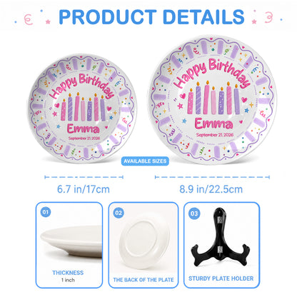 Colorful Candle Personalized Birthday Plate for Kids Custom Ceramic Keepsake Gift P86ZYS0