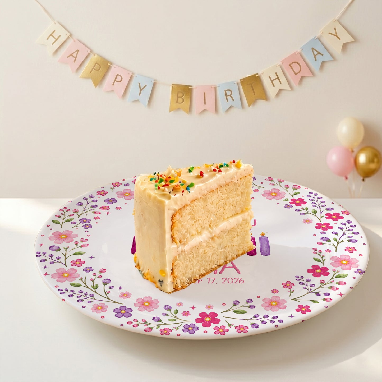 Floral Birthday Candles Personalized Birthday Plate for Girls D625JGX0