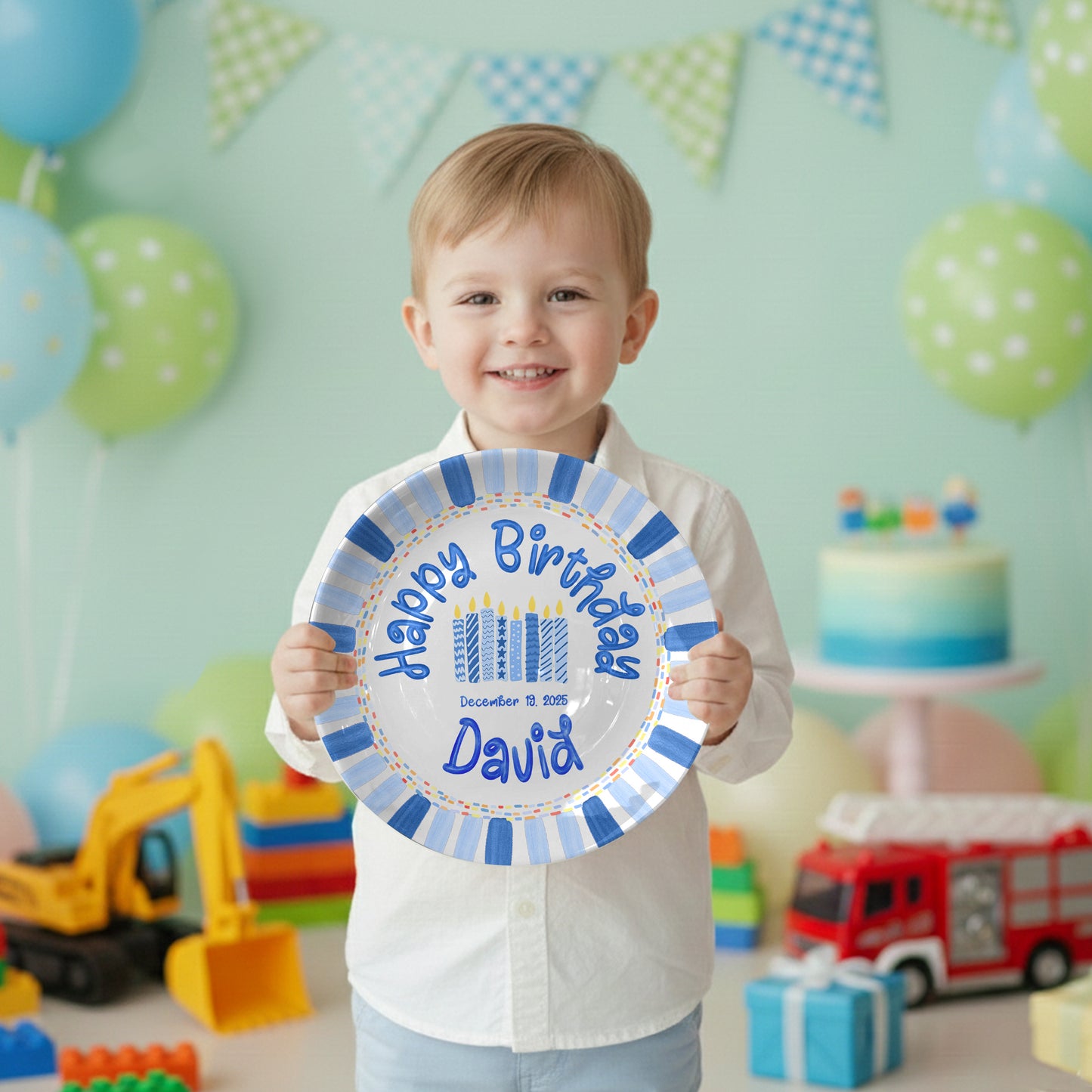 Patterned Blue Candles Personalized Birthday Plate P29SGG0