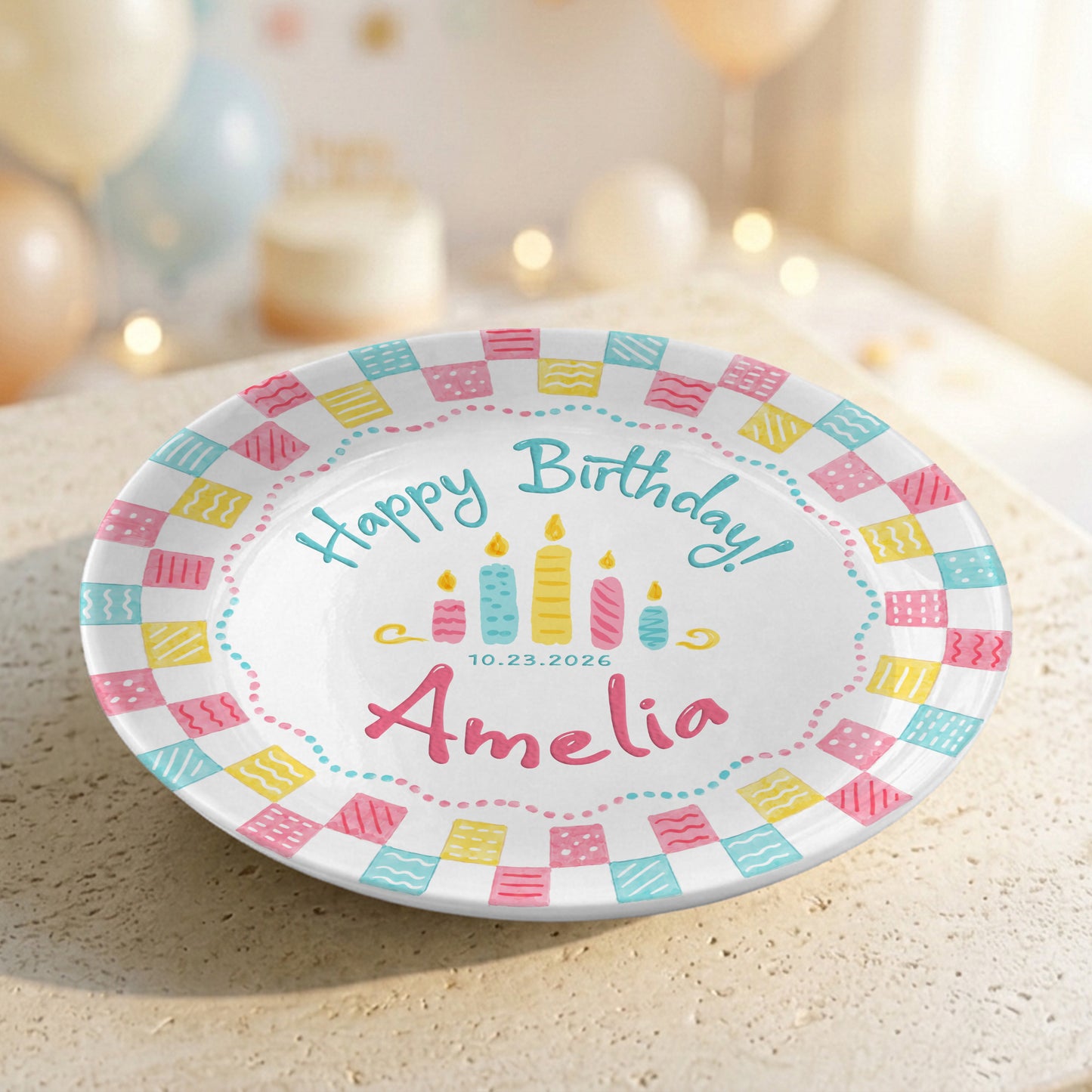 Colorful Cake Candle First Birthday Gift Personalized Birthday Plate P818O6E0