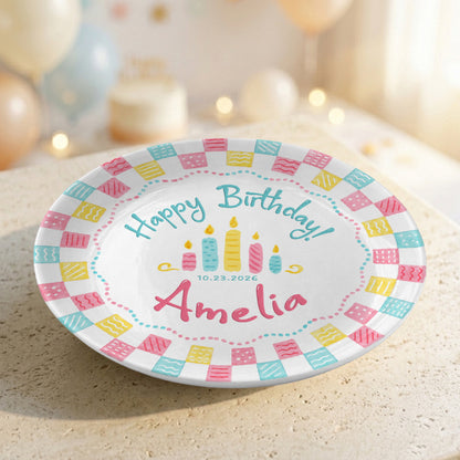 Colorful Cake Candle First Birthday Gift Personalized Birthday Plate P818O6E0
