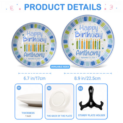 Blue Candle Celebration Personalized Birthday Plate for Kids Ceramic Keepsake Gift P728GIG0