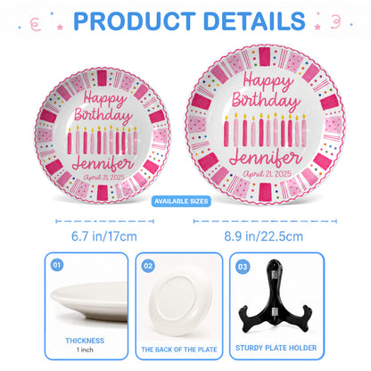 Pink Birthday Candles Personalized Birthday Plate for Kids Ceramic Keepsake Gift P86W4N0