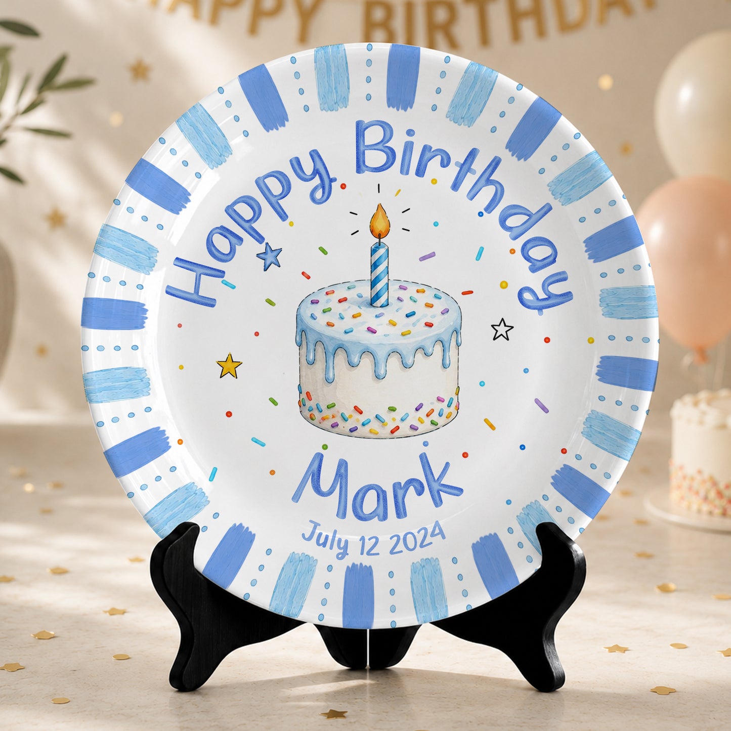 Blue Birthday Cake Keepsake Personalized Birthday Plate P7231E40