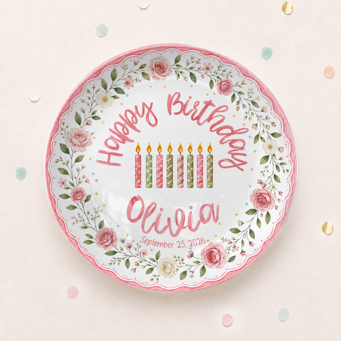 Pink Floral Birthday Keepsake Personalized Birthday Plate for Girl P620HCV0