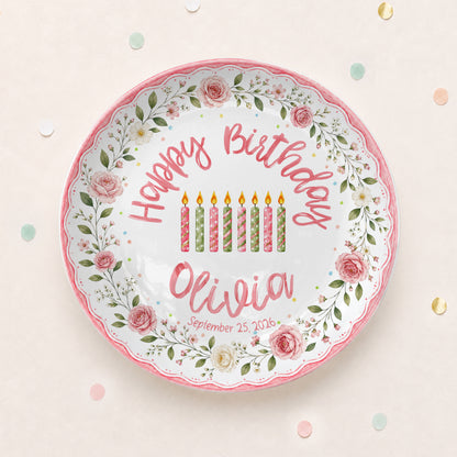 Pink Floral Birthday Keepsake Personalized Birthday Plate for Girl P620HCV0