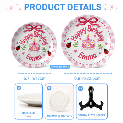 Pink Gingham Ladybug Keepsake Personalized Birthday Plate P7184FK0
