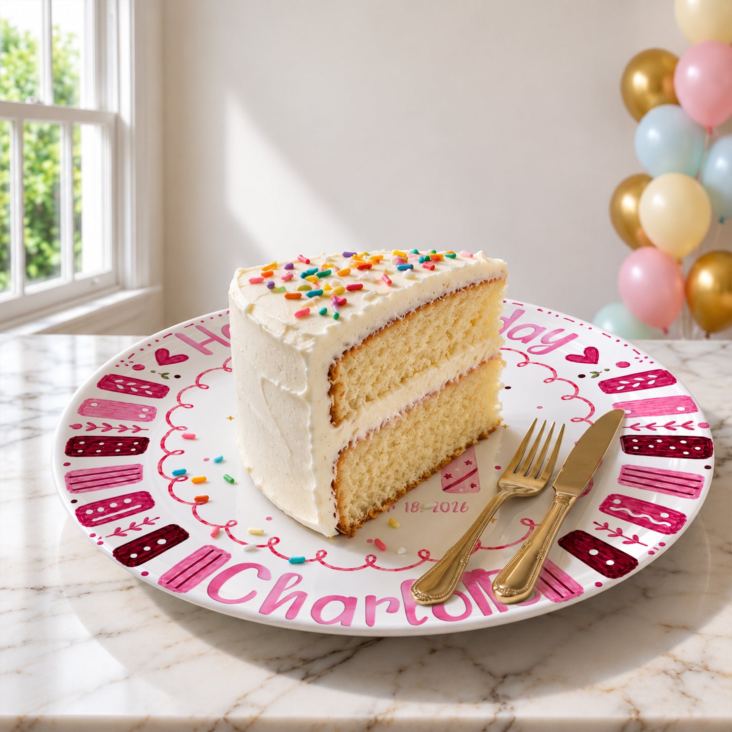Pink Candle Border with Three Birthday Candles Personalized Birthday Plate P626WXMTT