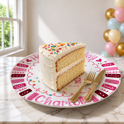 Pink Candle Border with Three Birthday Candles Personalized Birthday Plate P626WXMTT