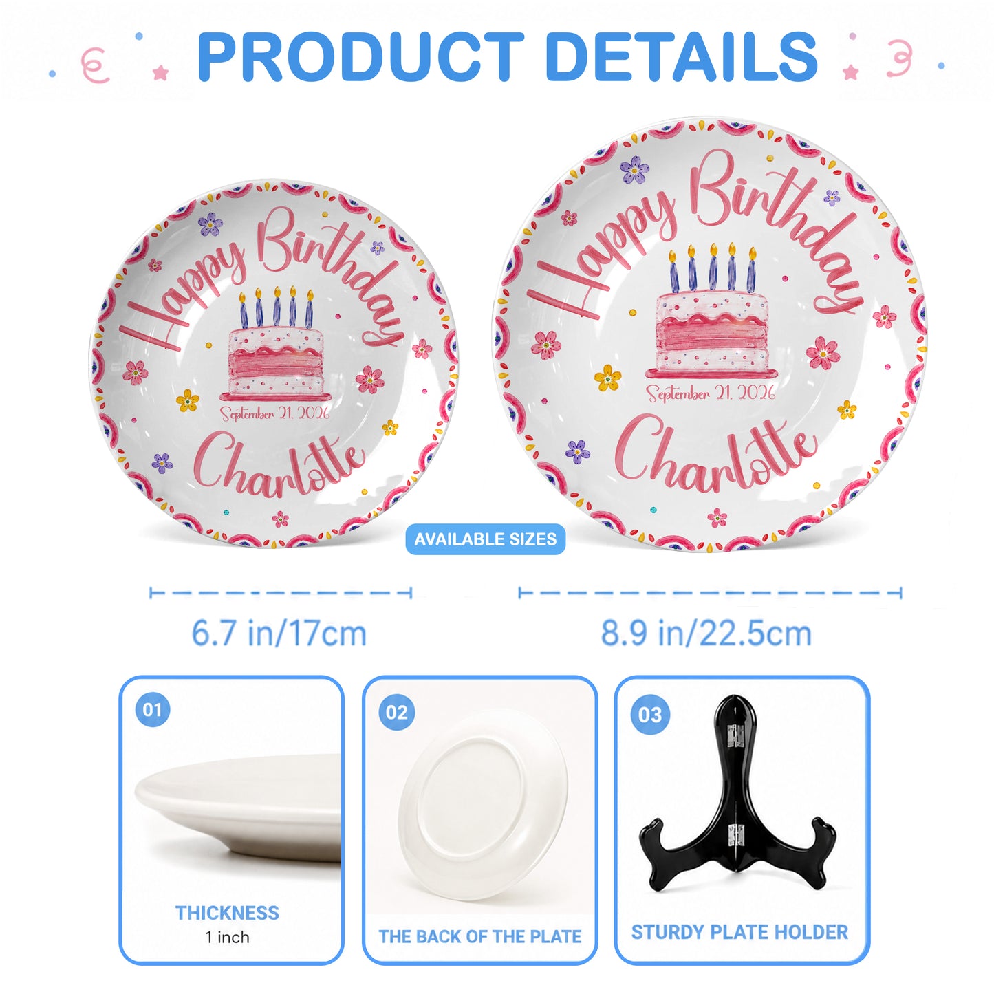 Floral Cake Custom Name Kids Keepsake Gift Personalized Birthday Plate P814OTD0