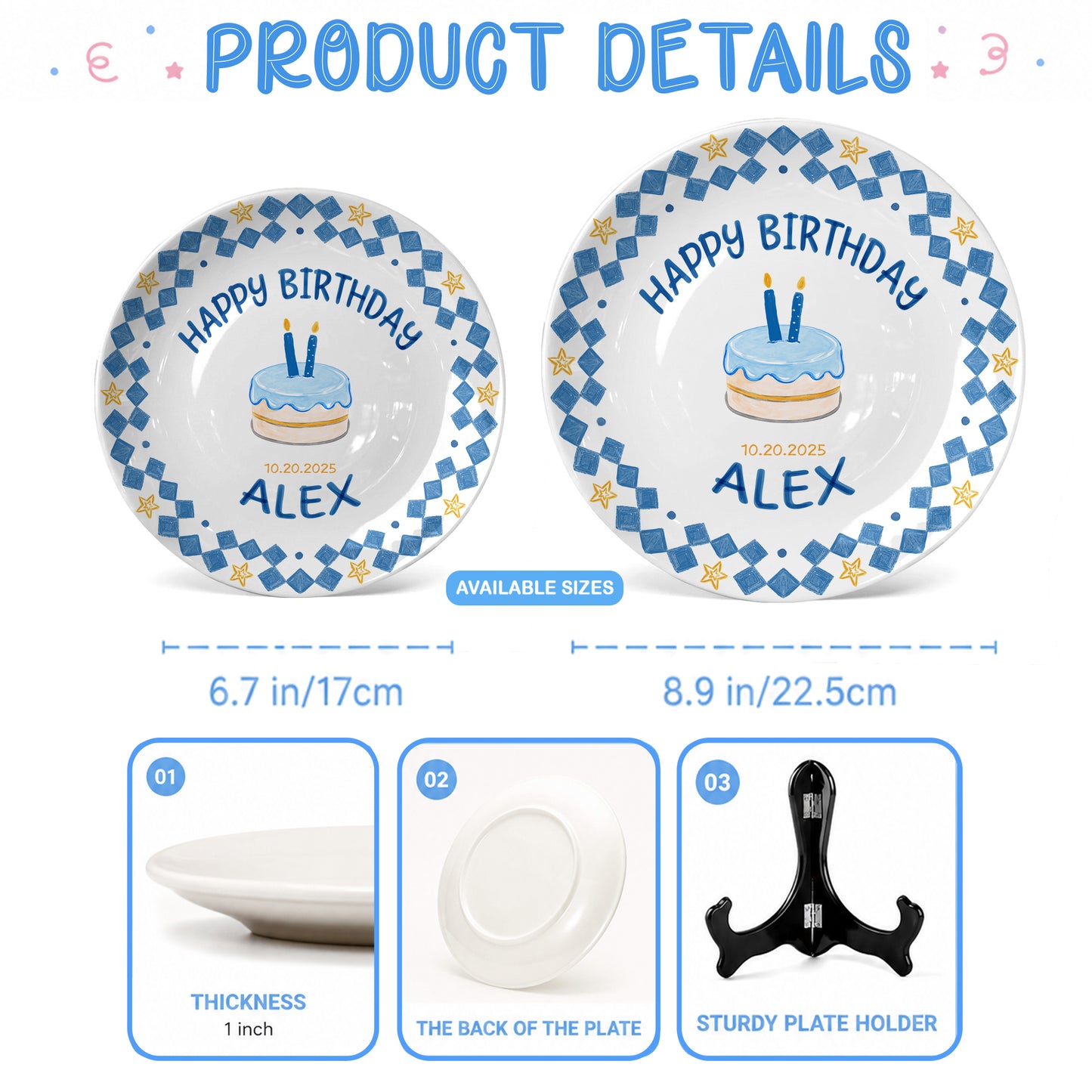 First Birthday Cake Keepsake Custom Name Ceramic Personalized Birthday Plate P821AIV0