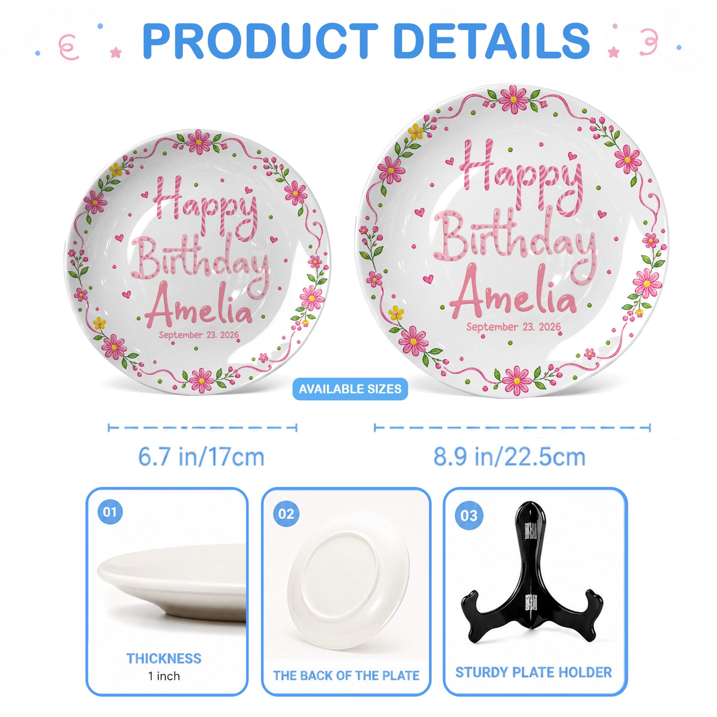 Floral Birthday Personalized Plate for Kids Custom Name Keepsake Gift P85DGR0