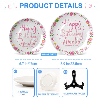 Floral Birthday Personalized Plate for Kids Custom Name Keepsake Gift P85DGR0