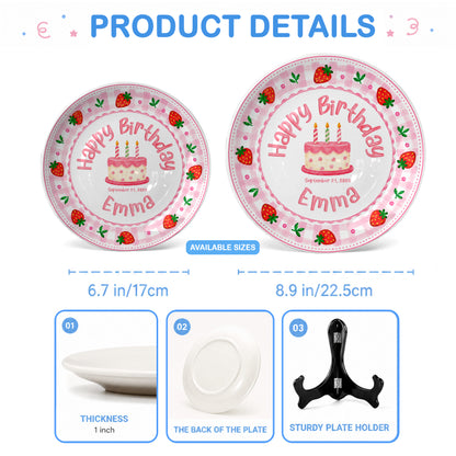 Strawberry Cake Personalized Birthday Plate for Girls, First Birthday Keepsake Gift P730H150