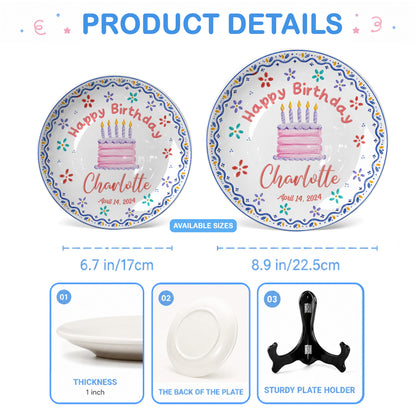 Colorful Floral Cake Design Personalized Birthday Plate for Little Girls P814DYI0
