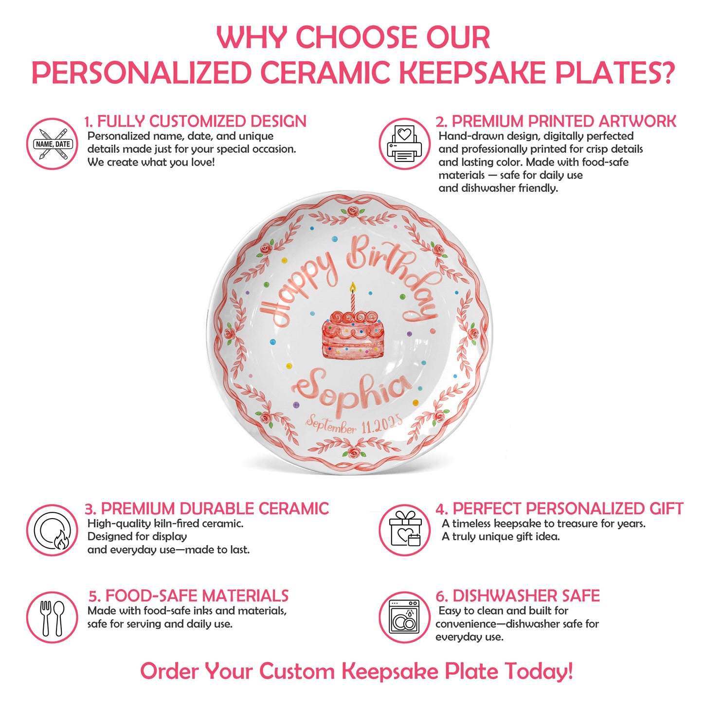 Coral Rose Cake Personalized Birthday Plate P417BXK0