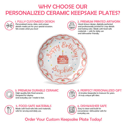Coral Rose Cake Personalized Birthday Plate P417BXK0