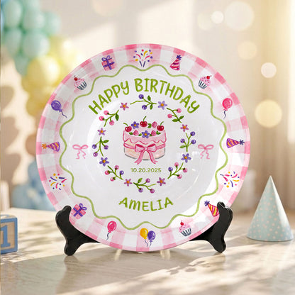Floral Berry Cake Keepsake Personalized Birthday Plate for Girls and Kids P730TD80