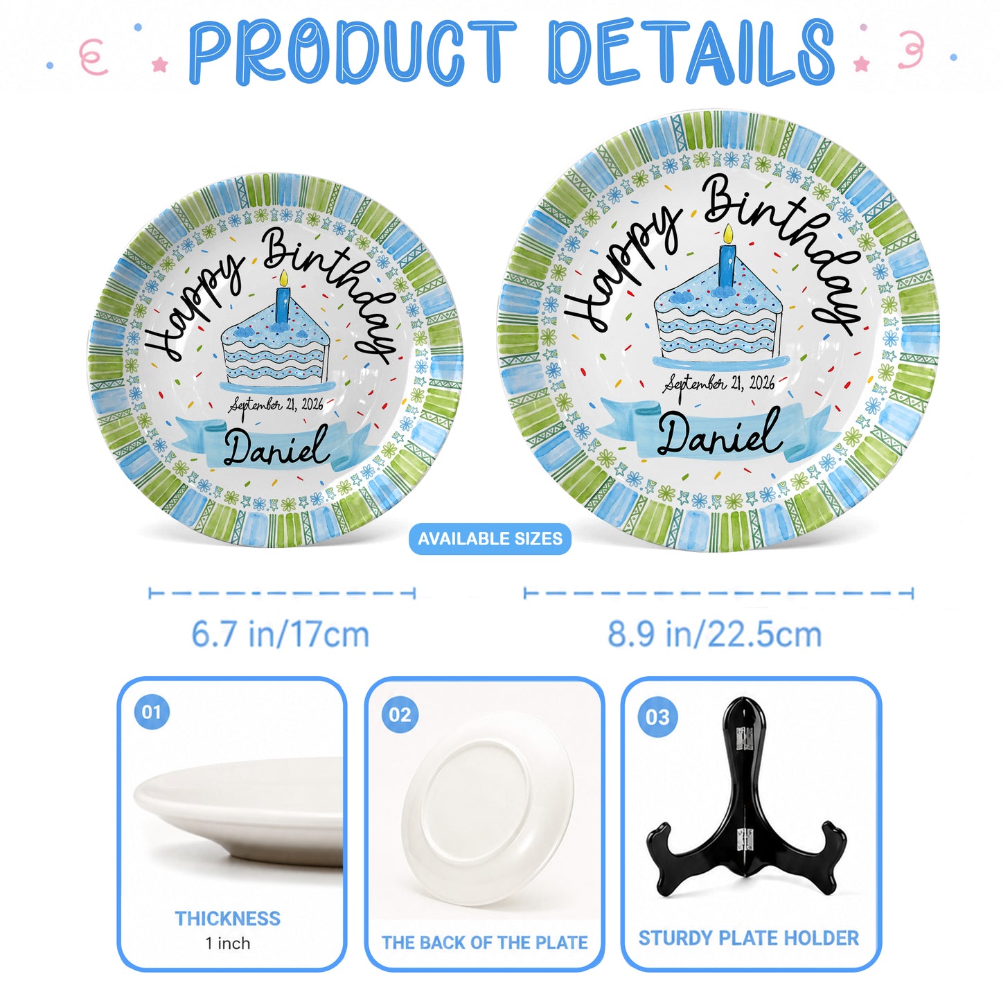 Cupcake First Birthday Keepsake Custom Name Ceramic Personalized Birthday Plate P829GRV0