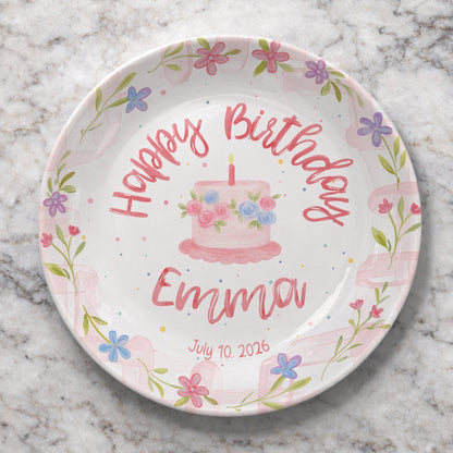 Floral Cake with Blush Border Personalized Birthday Plate P29SK70