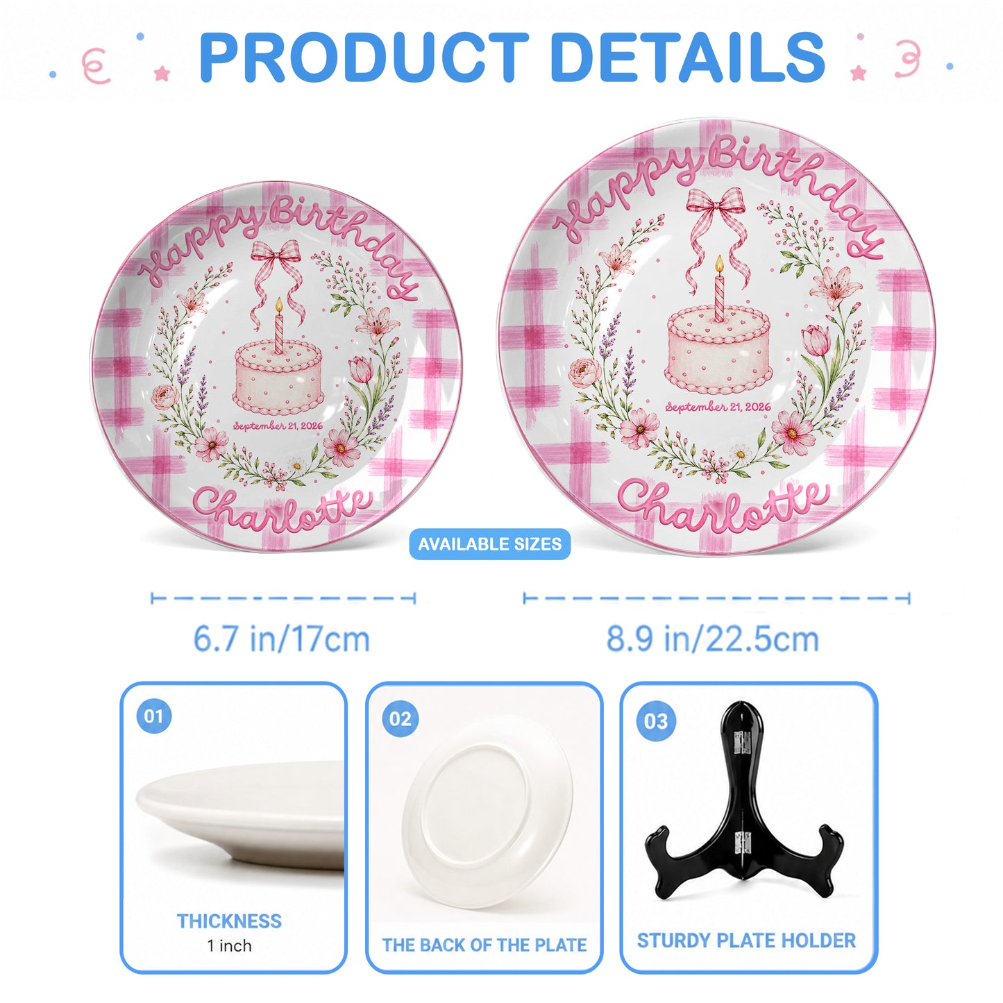 Vintage Floral Baby Girl First Birthday Keepsake Personalized Birthday Plate P86VN60