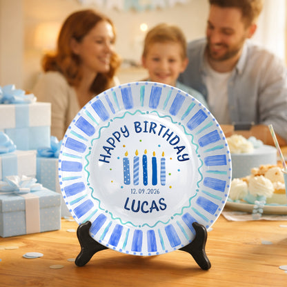 Blue Striped Candles Personalized Birthday Plate P46KBS0