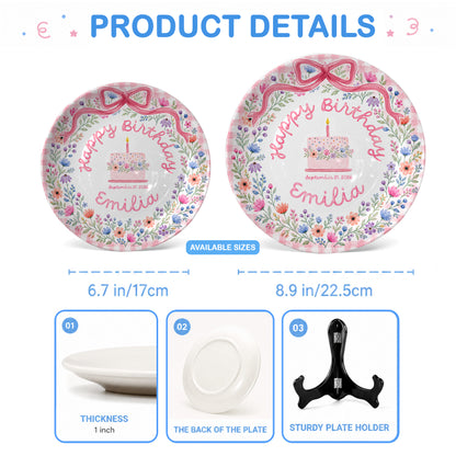 Whimsical Garden Floral Ribbon Keepsake Personalized Birthday Plate for Girls P87NWF0