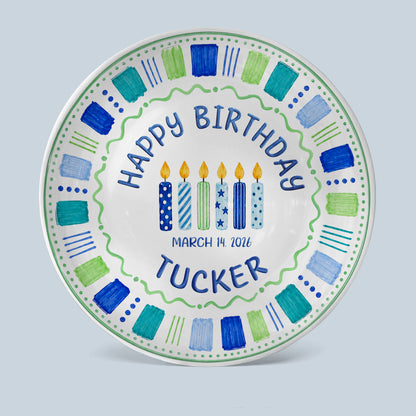 Blue Candle Birthday Tradition Personalized Birthday Plate for Boy P622QHO0