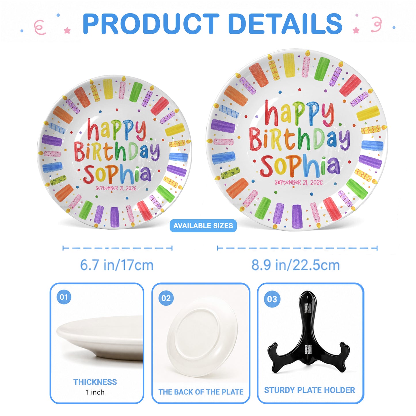 Colorful Candle Happy Birthday Keepsake Custom Kids Personalized Birthday Plate P81505O0