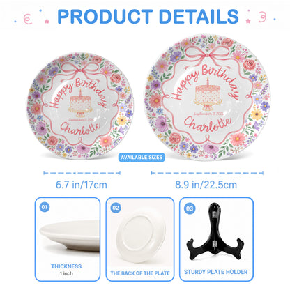 Floral Bow Cake Keepsake Personalized Birthday Plate for Girls P87DHJ0