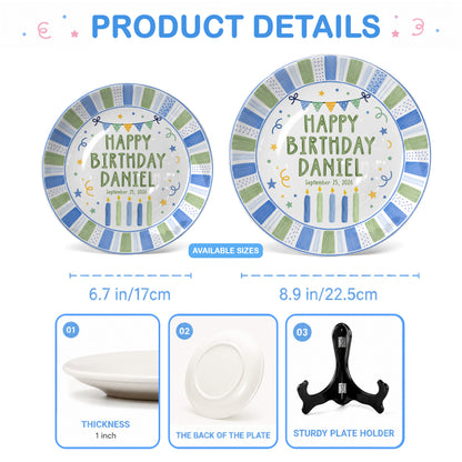 Pastel Candle Celebration Ceramic Keepsake Personalized Birthday Plate for Kids P728CF40
