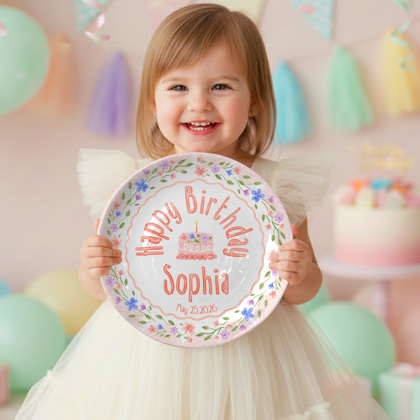 Soft Pink Floral Personalized Birthday Plate P425B2L0